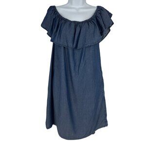 Tommy Bahama Chambray Blue Off-Shoulder Ruffle Dress Women's Size XL
